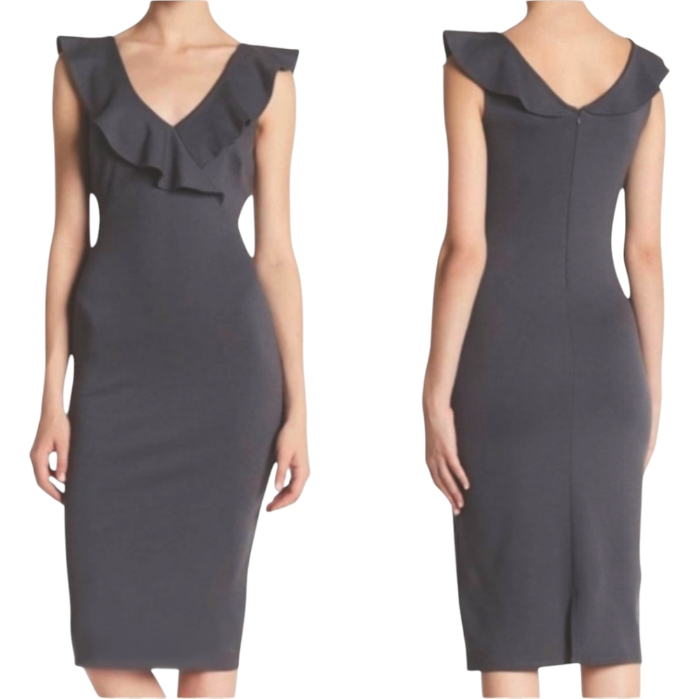 Superfoxx NWT Nordstrom Ruffled Stretch Midi Column Minimalist Dress Gray‎ Sz XL